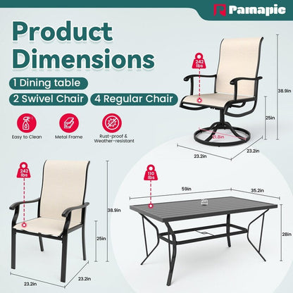 Set da pranzo per esterni in metallo da 7 pezzi con 6 sedie in textilene e tavolo rettangolare