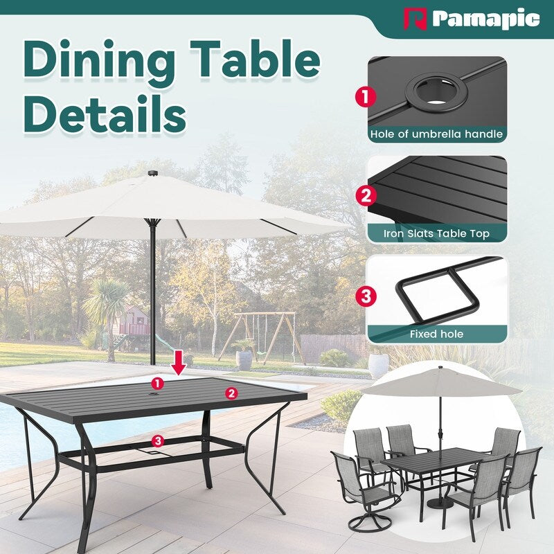 Set da pranzo per esterni in metallo da 7 pezzi con 6 sedie in textilene e tavolo rettangolare