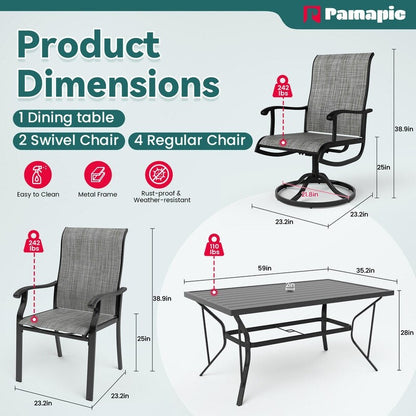 Set da pranzo per esterni in metallo da 7 pezzi con 6 sedie in textilene e tavolo rettangolare