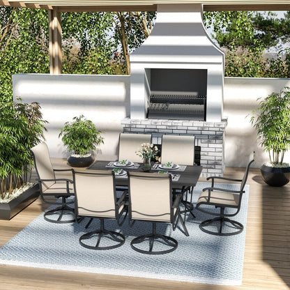 Set da pranzo per esterni in metallo da 7 pezzi con tavolo rettangolare e sedie girevoli in textilene