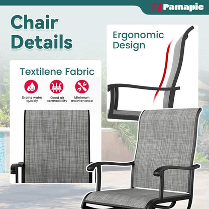 Set da pranzo per esterni in metallo da 7 pezzi con tavolo rettangolare e sedie girevoli in textilene