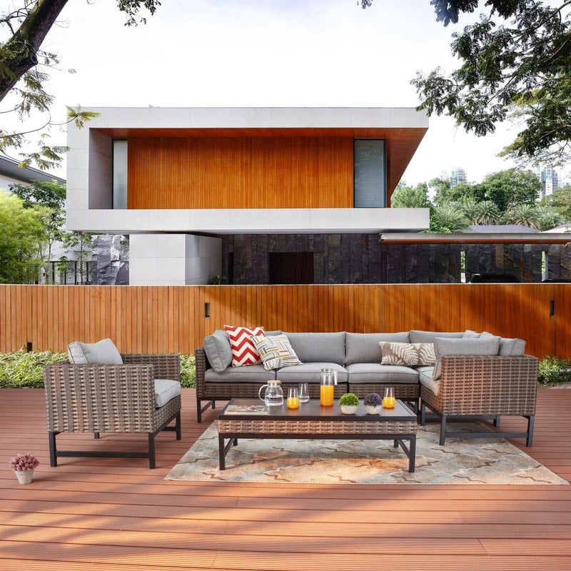 Patio Festival - Set da conversazione per esterni ad angolo retto da 7 pezzi