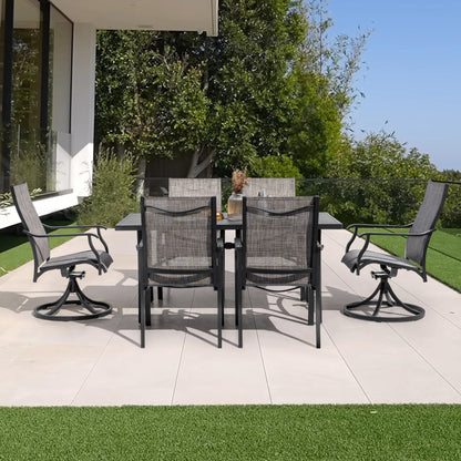 Set da pranzo per esterni da 7 pezzi con sedie fisse e girevoli in textilene