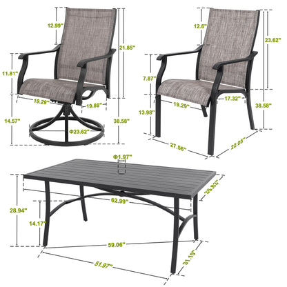 Set da pranzo per esterni da 7 pezzi con sedie fisse e girevoli in textilene