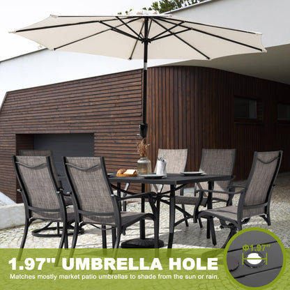 Set da pranzo per esterni da 7 pezzi con sedie fisse e girevoli in textilene