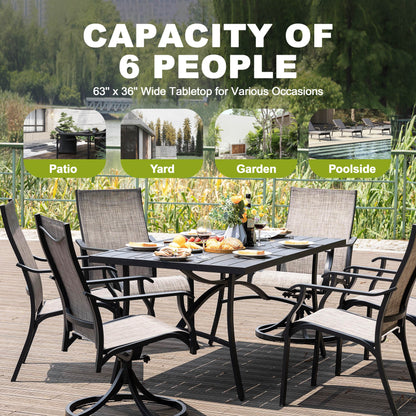 Set da pranzo per esterni da 7 pezzi con sedie fisse e girevoli in textilene