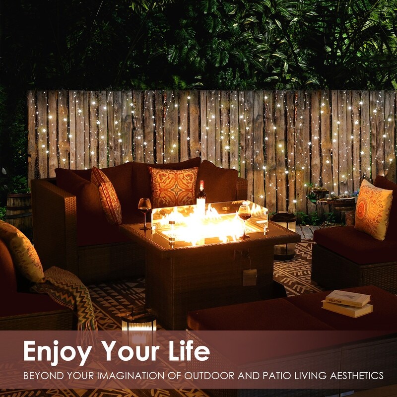 Set di divani componibili in vimini da esterno FINCATI da 7 pezzi con tavolo con braciere