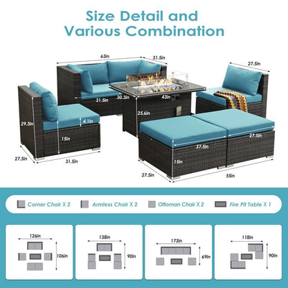 Set di divani componibili in vimini da esterno FINCATI da 7 pezzi con tavolo con braciere
