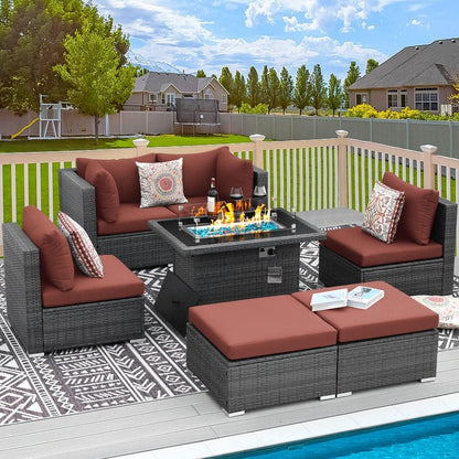 Set di divani componibili in vimini da esterno FINCATI da 7 pezzi con tavolo con braciere