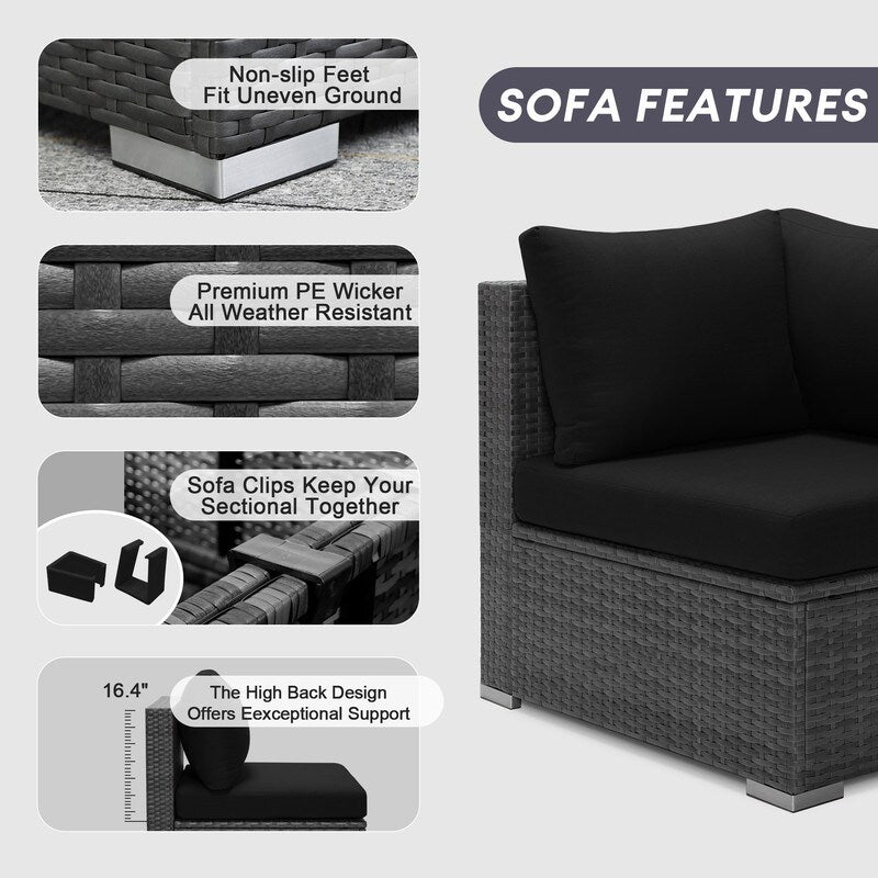 Set di divani componibili in vimini da esterno FINCATI da 7 pezzi con tavolo con braciere