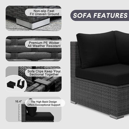 Set di divani componibili in vimini da esterno FINCATI da 7 pezzi con tavolo con braciere