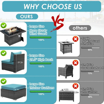 Set di divani componibili in vimini da esterno FINCATI da 7 pezzi con tavolo con braciere