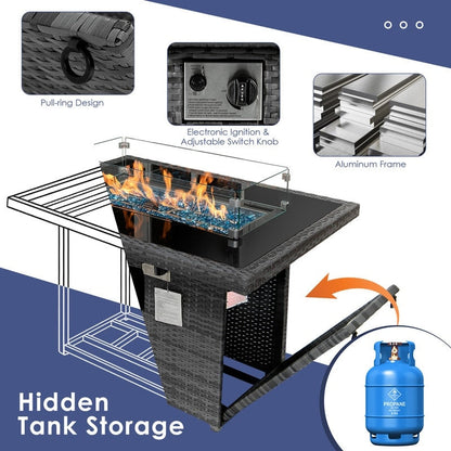 Set di divani componibili in vimini da esterno FINCATI da 7 pezzi con tavolo con braciere