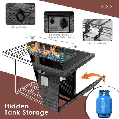 Set di divani componibili in vimini da esterno FINCATI da 7 pezzi con tavolo con braciere