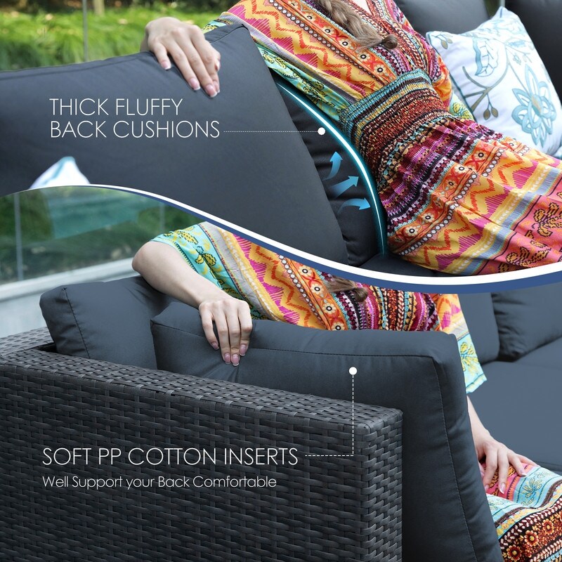 Set di divani componibili in vimini da esterno FINCATI da 7 pezzi con tavolo con braciere