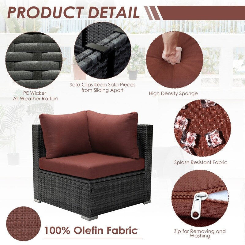 Set di divani componibili in vimini da esterno FINCATI da 7 pezzi con tavolo con braciere