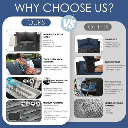 Set di divani componibili in vimini da esterno FINCATI da 7 pezzi con tavolo con braciere