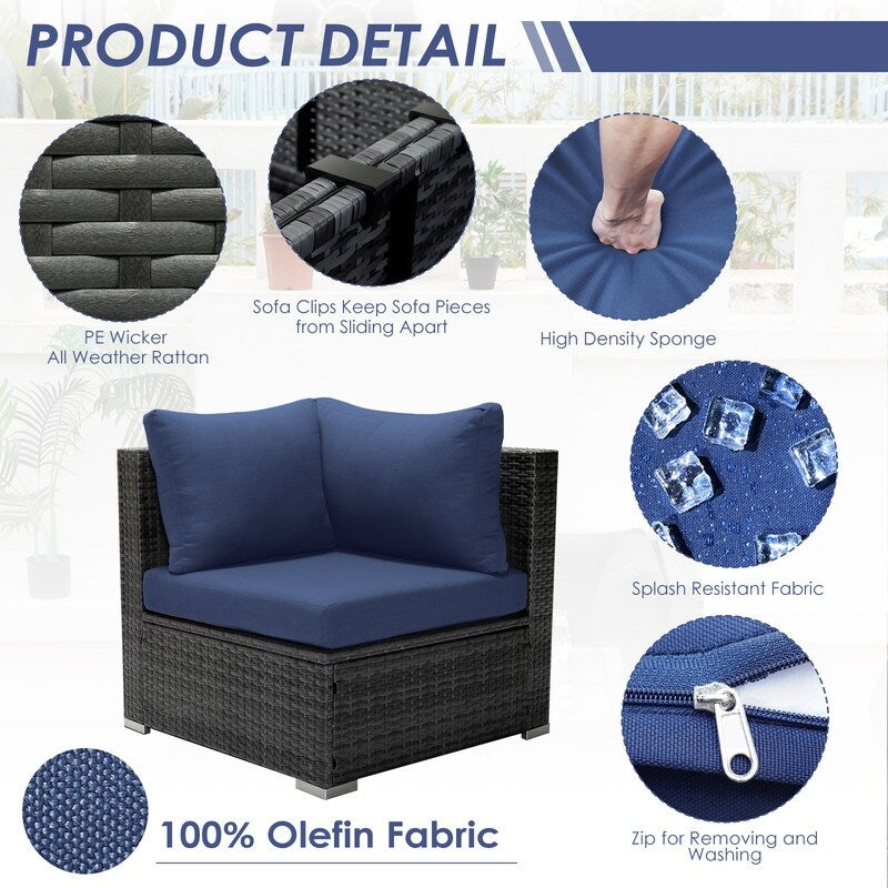 Set di divani componibili in vimini da esterno FINCATI da 7 pezzi con tavolo con braciere