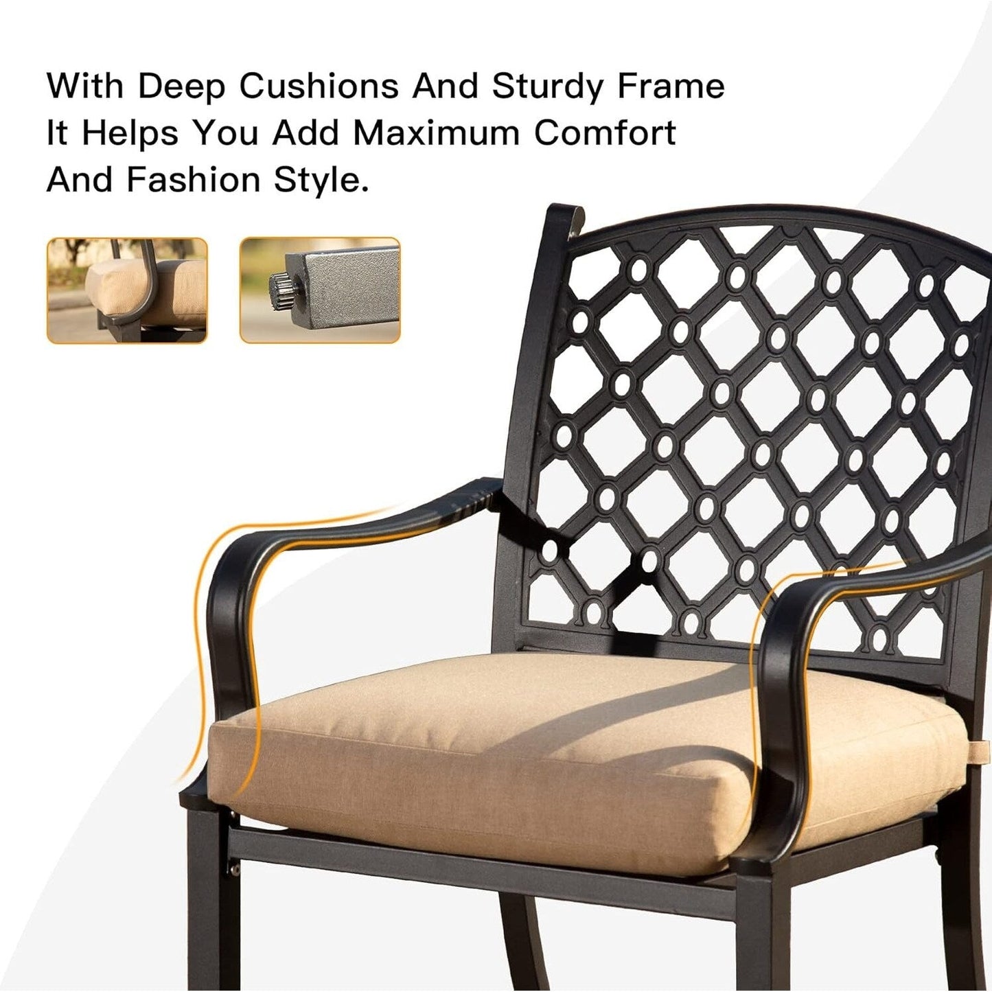 Set da pranzo per esterni in metallo da 7 pezzi con sedie girevoli e fisse e tavolo rettangolare resistente alle intemperie