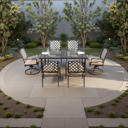 Set da pranzo per esterni in metallo da 7 pezzi con sedie girevoli e fisse e tavolo rettangolare resistente alle intemperie