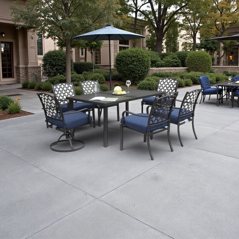 Set da pranzo per esterni in metallo da 7 pezzi con sedie girevoli e fisse e tavolo rettangolare resistente alle intemperie