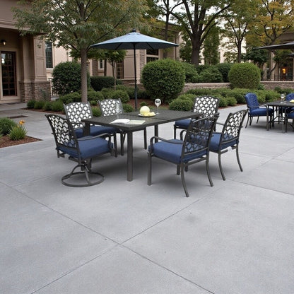 Set da pranzo per esterni in metallo da 7 pezzi con sedie girevoli e fisse e tavolo rettangolare resistente alle intemperie