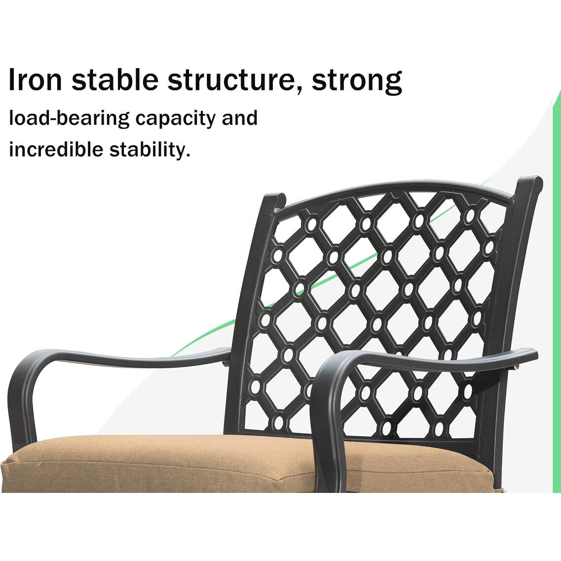 Set da pranzo per esterni in metallo da 7 pezzi con sedie girevoli e fisse e tavolo rettangolare resistente alle intemperie