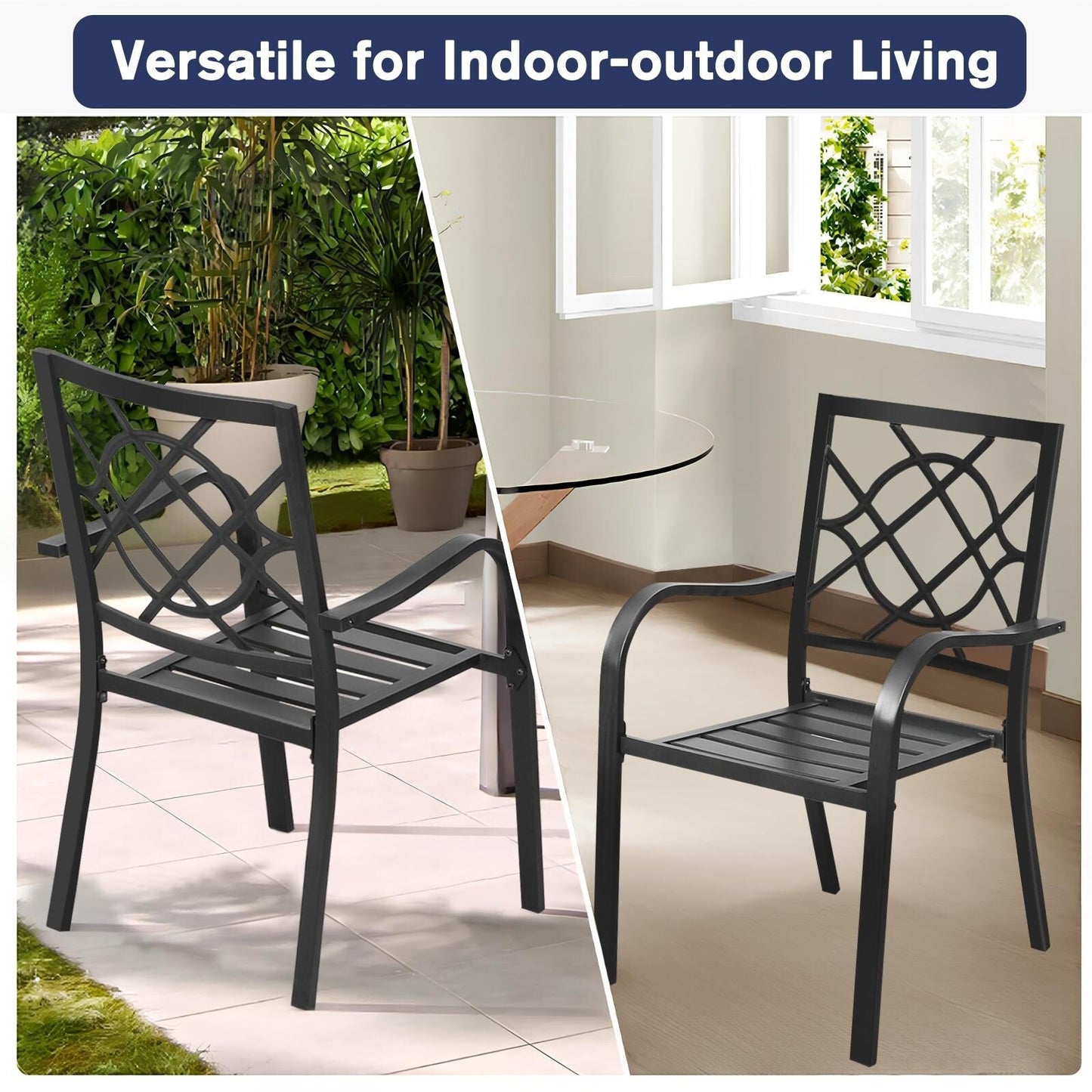 Set da pranzo per esterno da 7 pezzi, 6 sedie da pranzo impilabili e 1 tavolo rettangolare a doghe con foro per ombrellone da 1,57