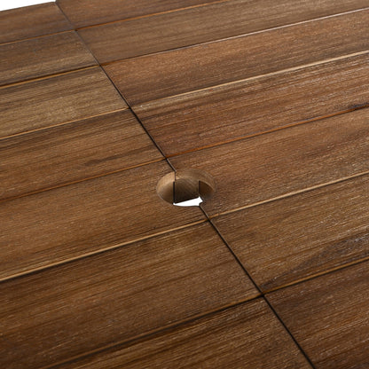 Set da 7 sedie da pranzo per esterni, tavolo da pranzo casual in legno con foro per ombrellone e 6 sedie con cuscini rimovibili