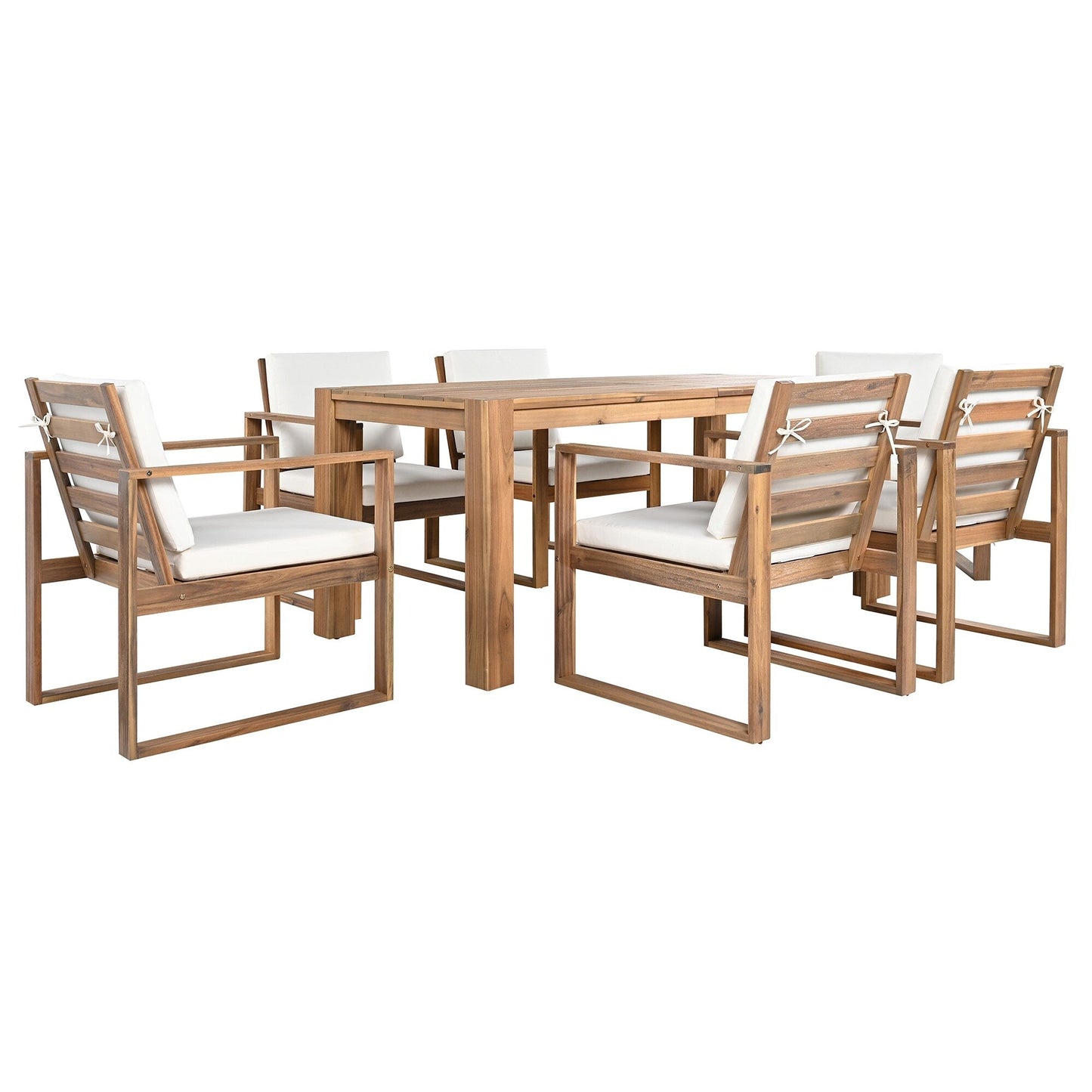 Set da 7 sedie da pranzo per esterni, tavolo da pranzo casual in legno con foro per ombrellone e 6 sedie con cuscini rimovibili
