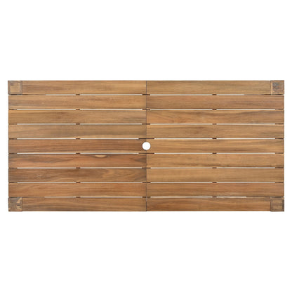 Set da 7 sedie da pranzo per esterni, tavolo da pranzo casual in legno con foro per ombrellone e 6 sedie con cuscini rimovibili