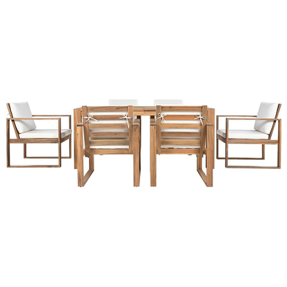 Set da 7 sedie da pranzo per esterni, tavolo da pranzo casual in legno con foro per ombrellone e 6 sedie con cuscini rimovibili