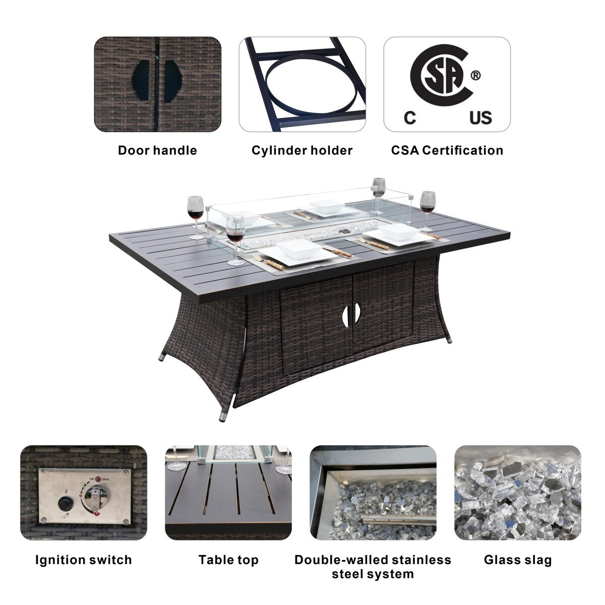 Set divano da esterno da 7 pezzi con braciere in alluminio