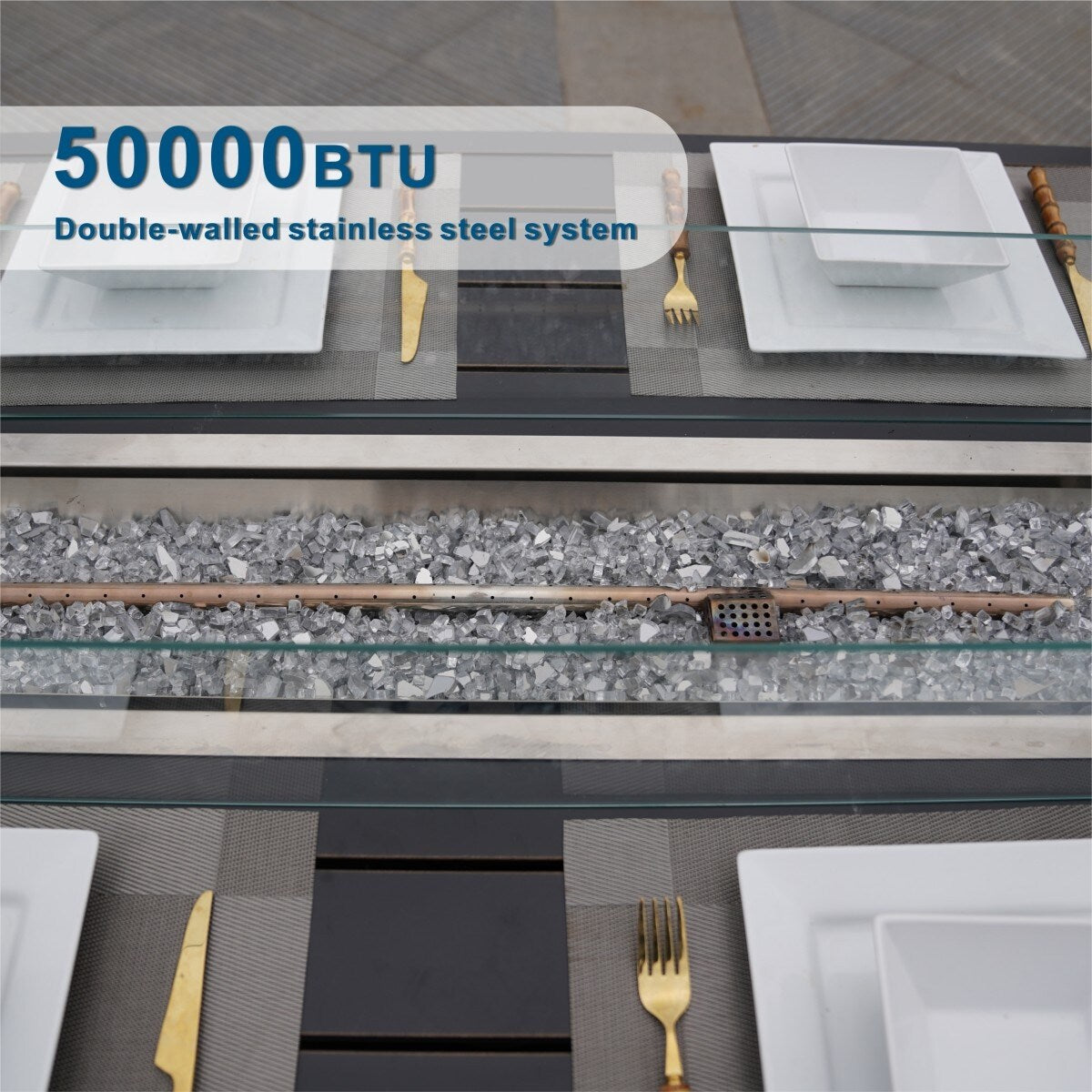 Set divano da esterno da 7 pezzi con braciere in alluminio