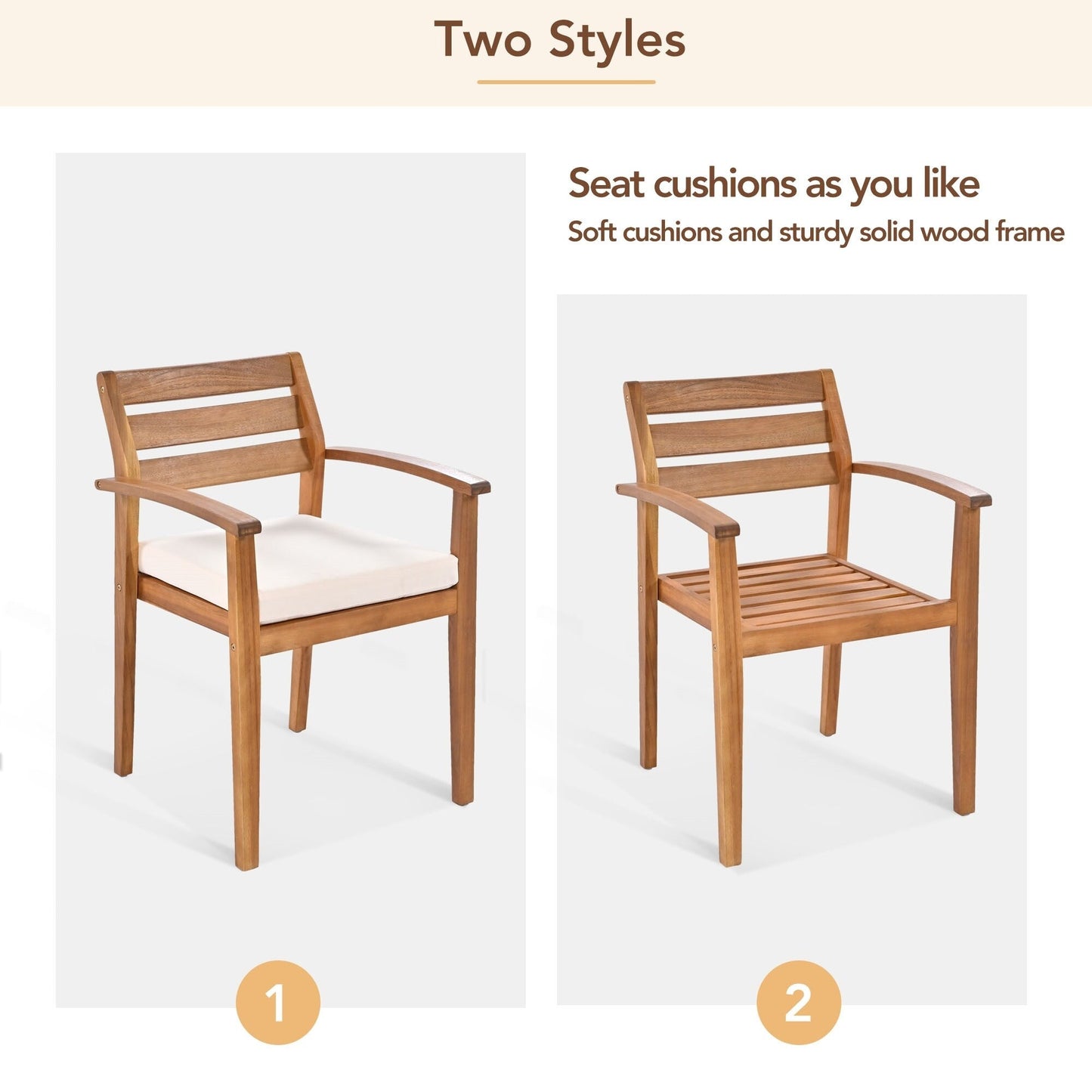 Set da pranzo da esterno in legno da 7 pezzi con cuscini rimovibili