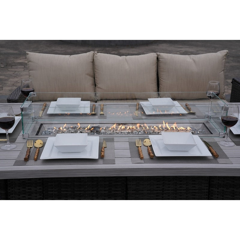 Set di divani da conversazione da giardino da 7 pezzi con tavolo da fuoco in alluminio