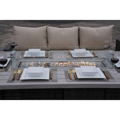 Set di divani da conversazione da giardino da 7 pezzi con tavolo da fuoco in alluminio