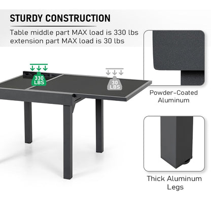 Set di mobili da pranzo per patio da 7 pezzi con sedie da pranzo pieghevoli regolabili e 1 tavolo da pranzo espandibile
