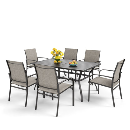 MAISON ARTS Set da pranzo per patio da 7 pezzi con tavolo rettangolare in metallo e 6 sedie da pranzo in textilene