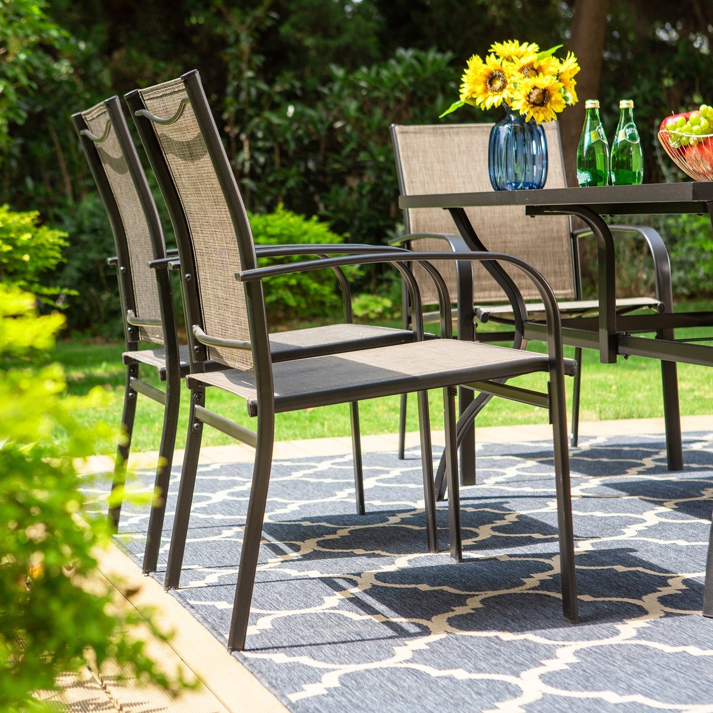 MAISON ARTS Set da pranzo per patio da 7 pezzi con tavolo rettangolare in metallo e 6 sedie da pranzo in textilene