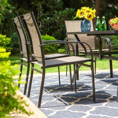 MAISON ARTS Set da pranzo per patio da 7 pezzi con tavolo rettangolare in metallo e 6 sedie da pranzo in textilene