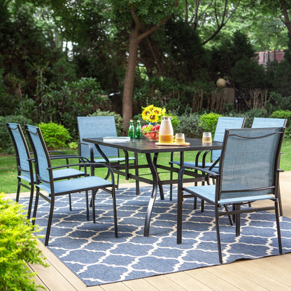 MAISON ARTS Set da pranzo per patio da 7 pezzi con tavolo rettangolare in metallo e 6 sedie da pranzo in textilene