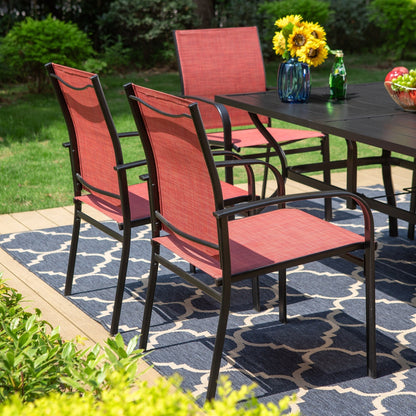 MAISON ARTS Set da pranzo per patio da 7 pezzi con tavolo rettangolare in metallo e 6 sedie da pranzo in textilene