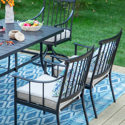 MAISON ARTS Set da pranzo per patio da 7 pezzi con tavolo in acciaio e 6 poltrone da pranzo