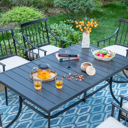 MAISON ARTS Set da pranzo per patio da 7 pezzi con tavolo in acciaio e 6 poltrone da pranzo