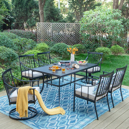 MAISON ARTS Set da pranzo per patio da 7 pezzi con tavolo in acciaio e 6 poltrone da pranzo