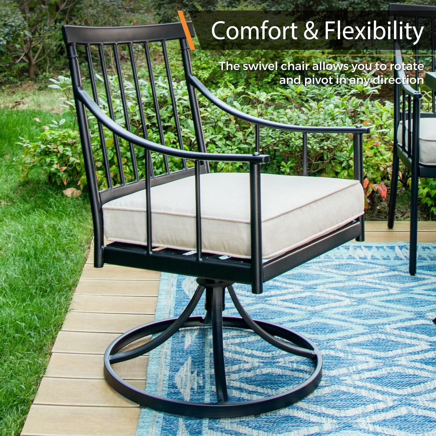 MAISON ARTS Set da pranzo per patio da 7 pezzi con tavolo in acciaio e 6 poltrone da pranzo