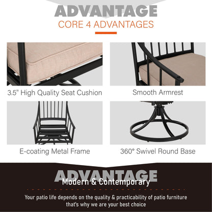 MAISON ARTS Set da pranzo per patio da 7 pezzi con tavolo in acciaio e 6 poltrone da pranzo