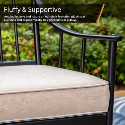 MAISON ARTS Set da pranzo per patio da 7 pezzi con tavolo in acciaio e 6 poltrone da pranzo