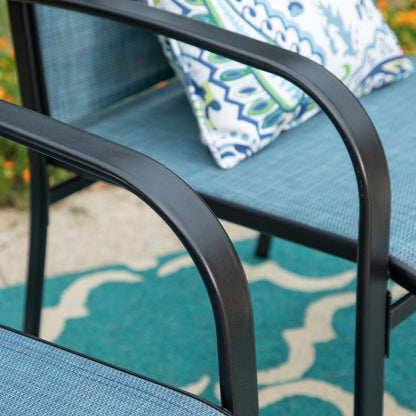 MAISON ARTS Set da pranzo per patio da 7 pezzi con tavolo rettangolare effetto legno e 6 sedie in textilene